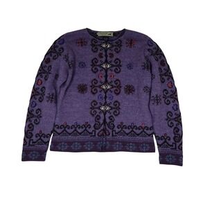 Peruvian Link Alpaca Cardigan Sweater Med Purple Boho Artsy Hippie Cottagecore